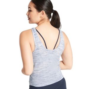 ATHLETA Essence Space Dye Light Blue and White Twist Tank Top Size Extra Small